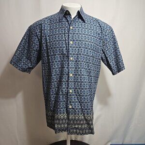 Vintage Tori Richard Hawaiian Shirt Mens Size Medium Blue Geometric Cotton Lawn